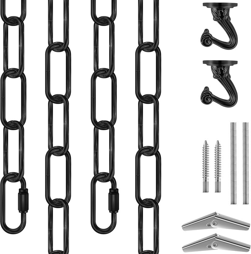 Omytie 12 Ft Heavy Duty Hanging Chain Kit with Connection Locks & Swag Ceiling Hooks for Lighting Fixture, Chandelier, Pendant, Lantern, Swag Lamp, Plant/Flower/Fruit Basket, Bird Feeder (Black) - Image 1